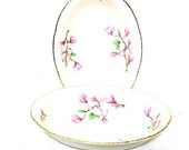 Vintage Serving Bowls White Pink 1940s Homer Laughlin