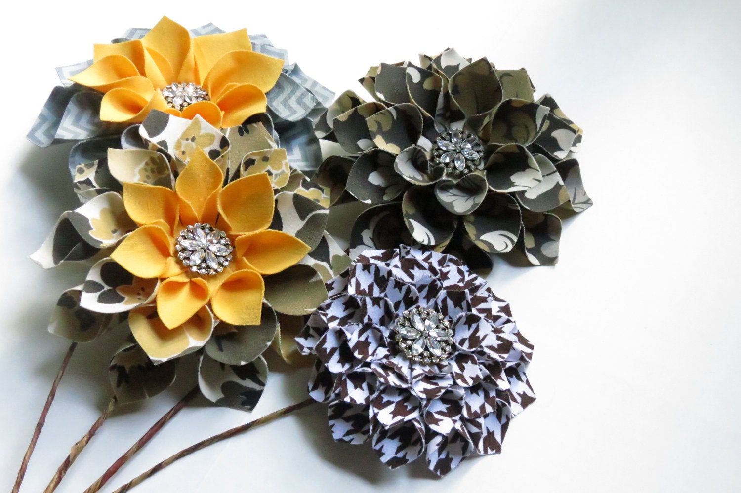Dahlia Fabric Flowers TWELVE Stems for making DIY Brides Bouquet and Wedding Bouquets and Home Decor