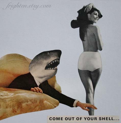 Shark Art, Print of Original Paper Collage, Landshark, frighten