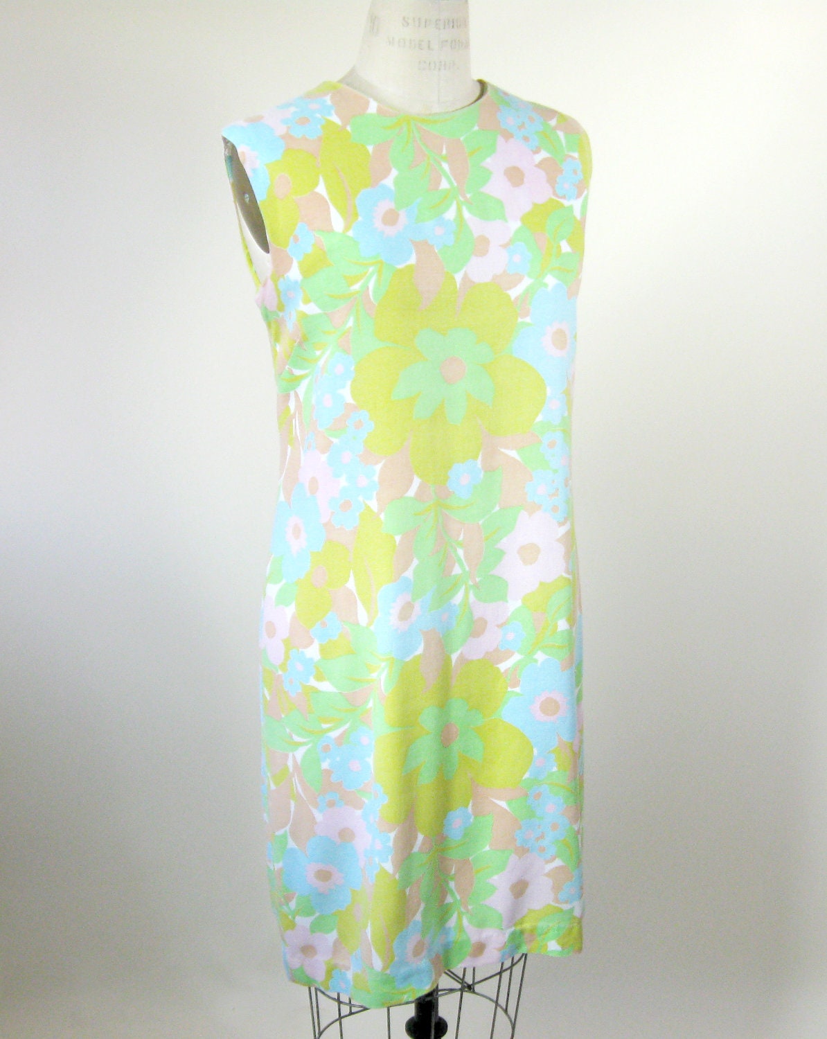 60s Mod Floral Shift Dress Pastel Size Medium Large