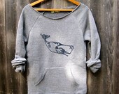 laid back Whale Sweatshirt in Teal or Grey, Whale Sweater, Yoga Pullover, S,M,L,XL