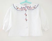 Vintage French Girl's Shirt with Embroidered Collar - Age 18 months