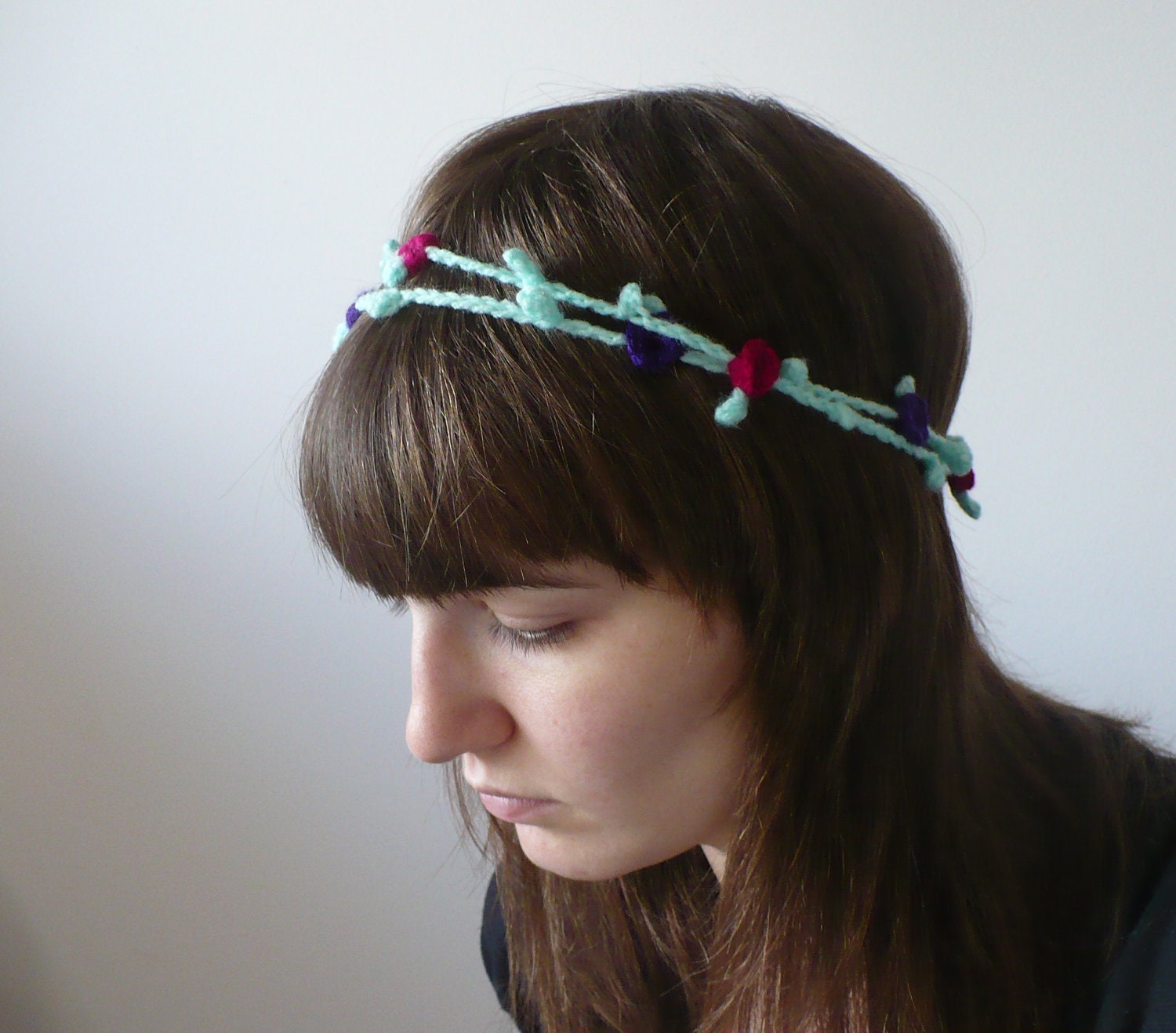 Floral Wreath Accessory Pink and Purple Roses (Set of 2) Flower Halo Soft Jewelry