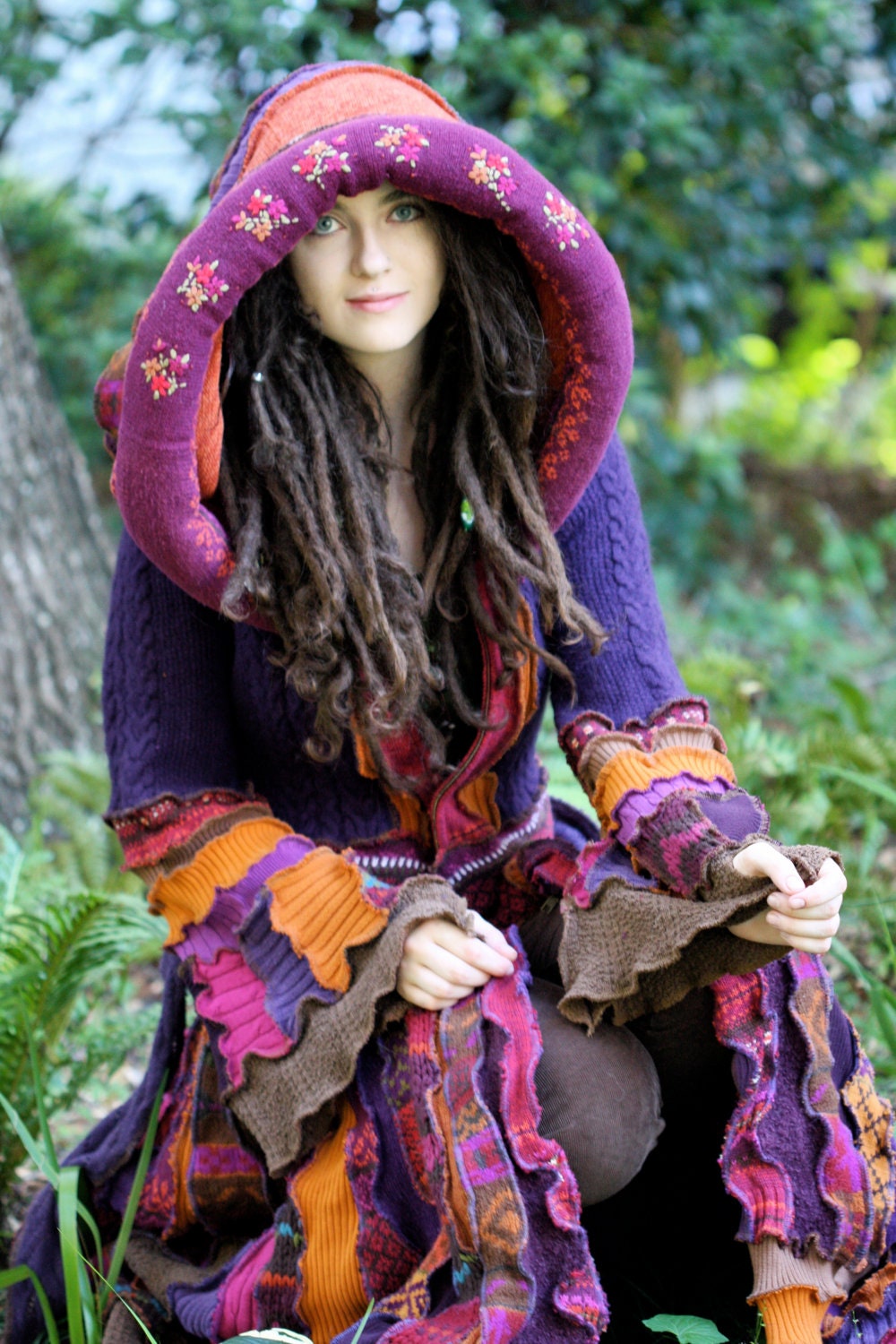 Ready Now Fall gypsy faery dream traveling patchwork upcycled Katwise style recycled sweater coat