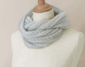 Knitted mohair cowl, snood in light grey blue