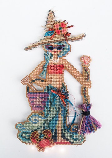 cross stitch pattern & kit : sandy the summer witch brooke's books summer beach ornament perforated paper counted cross stitch diy