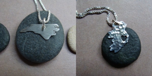 2 Tiny State or Country Shaped Charm Necklace (sterling silver)