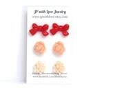 Stud earrings, orange stud earrings, peach stud earrings, red stud earrings, set of 3, womens gift set