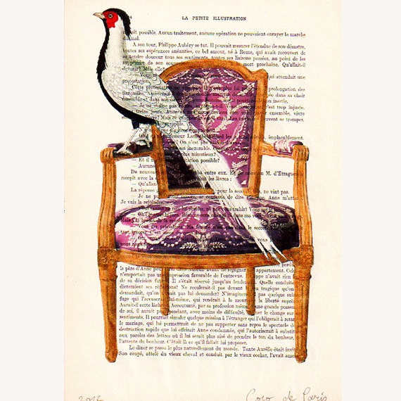 Prints posters Acrylic paintings Illustration Original Drawing Giclee Mixed Media Art digital typography: Bird on armchair