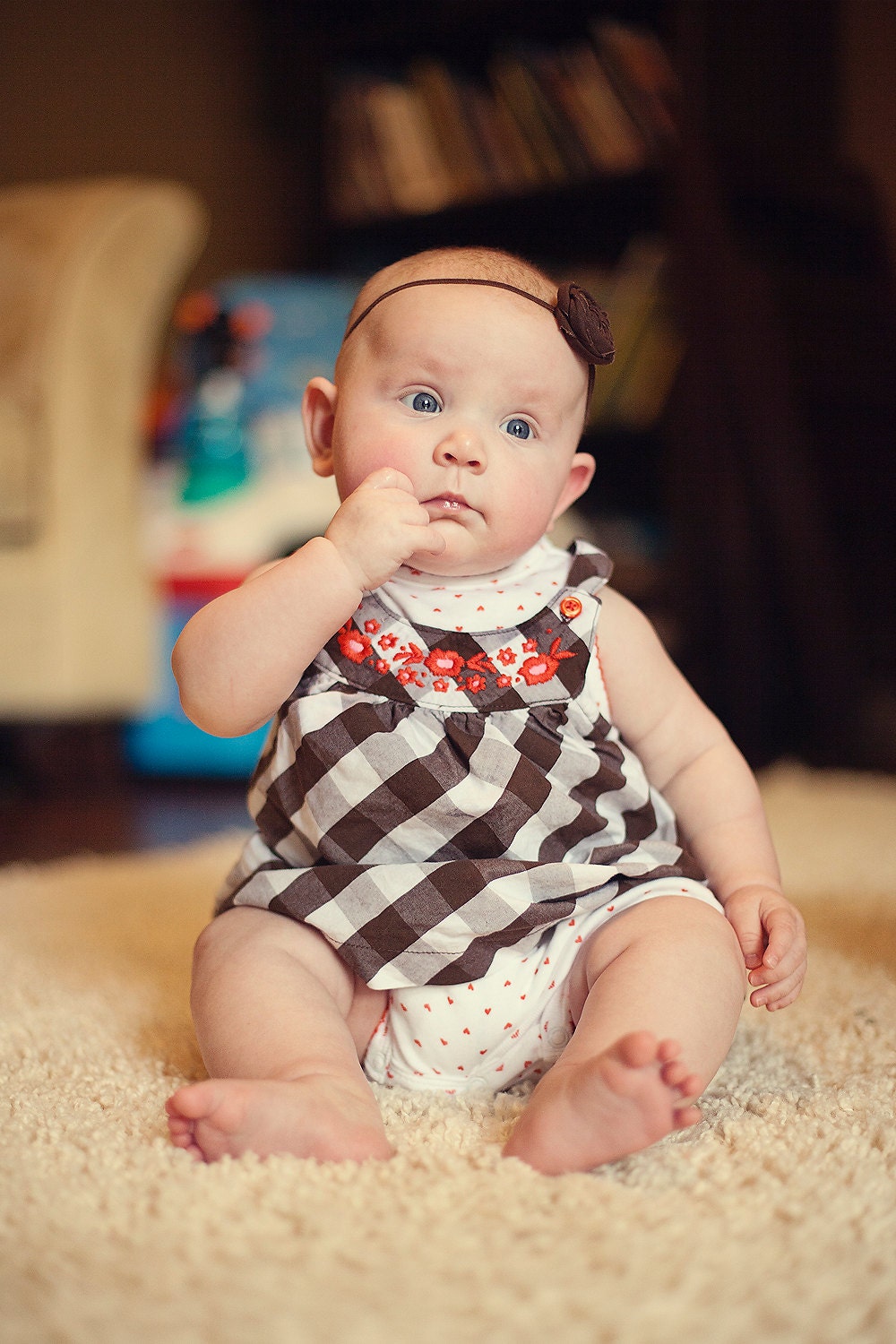 Rolled Fabric Flower Headband - Solid Dark Brown - on Skinny Elastic - Newborn Infant Toddler Girl Adult