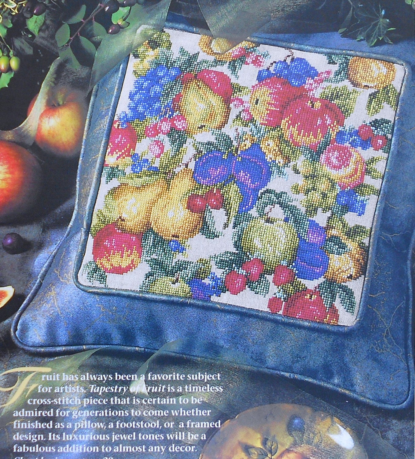 Donna Vermillion Giampa TAPESTRY OF FRUIT Pillow - Counted Cross Stitch Pattern Chart - fam