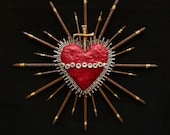 Sculpture Sacred Heart Found Object Wall Art Real Bone Vertebrae Swarovski Vintage Beads Sacred Heart 34