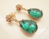 Emerald Earrings Dangle Earrings Emerald Green Drop Earrings Gold Post Earrings Wedding Jewelry - Mothers Day