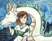 Spirited Away Chihiro and Haku - 5"x8" Matte Archival Print Fan Art Anime Dragon