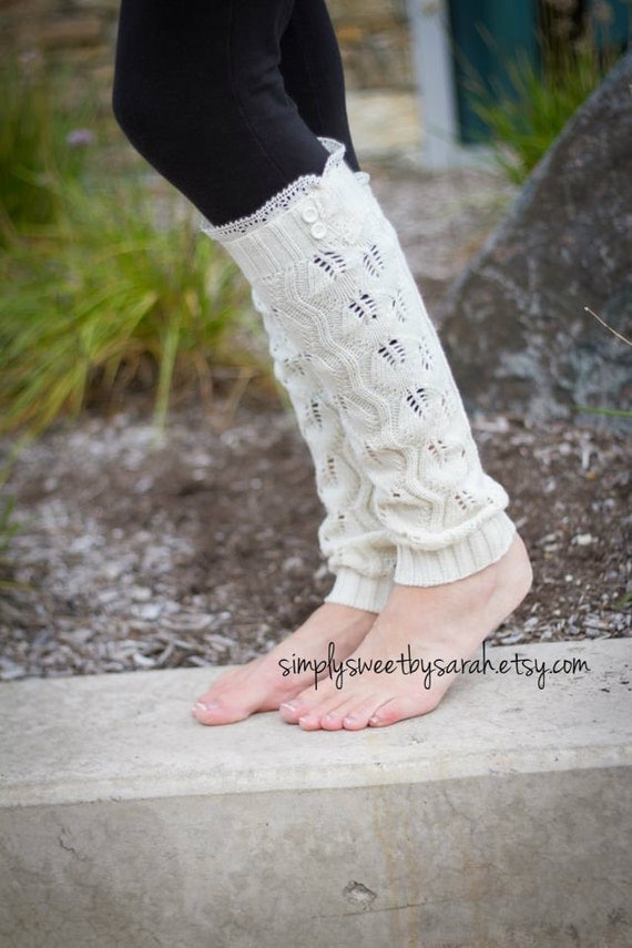 Pointelle Cream leg warmers with knit lace by SimplySweetbySarah