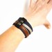 Leather Canvas Cuff Bracelet Dark Gray Beige Black Women Men