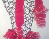 Red Christmas Scarf and Matching Fingerless /Texting Gloves