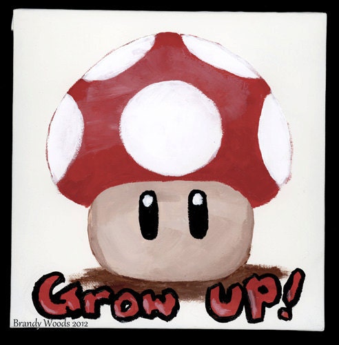 Super Mario Bros Red Grow Up Mushroom original acrylic painting art artwork Brandy Woods