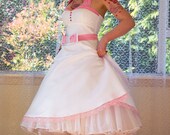 1950's "Alice" White Wedding Dress with Pink Trimmed Sweetheart Neckline, Belt and Organza Petticoat -Custom made to fit - Any colour