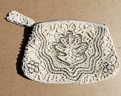 Vintage Beaded Clutch Leaf Motif Purse Handbag