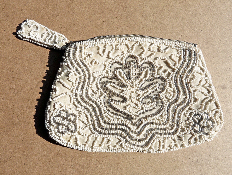 Vintage Beaded Clutch Leaf Motif Purse Handbag