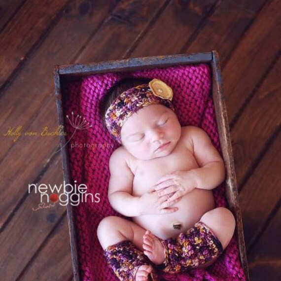 Newborn Legwarmers and Headband--Newborn Photography Prop--Baby Girl Headband--Spice