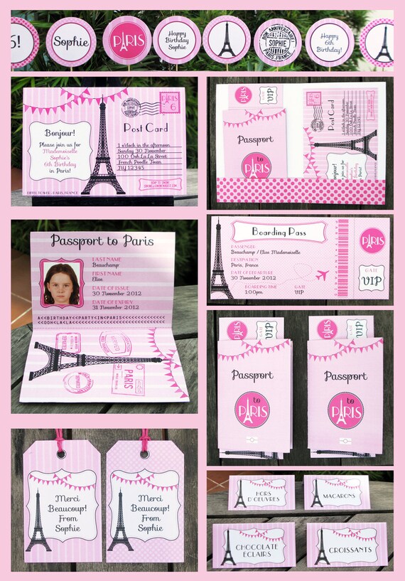 Paris Party Invitation & full Printable Collection, EDITABLE text - you personalize at home with Adobe Reader - INSTANT DOWNLOAD Il_570xn