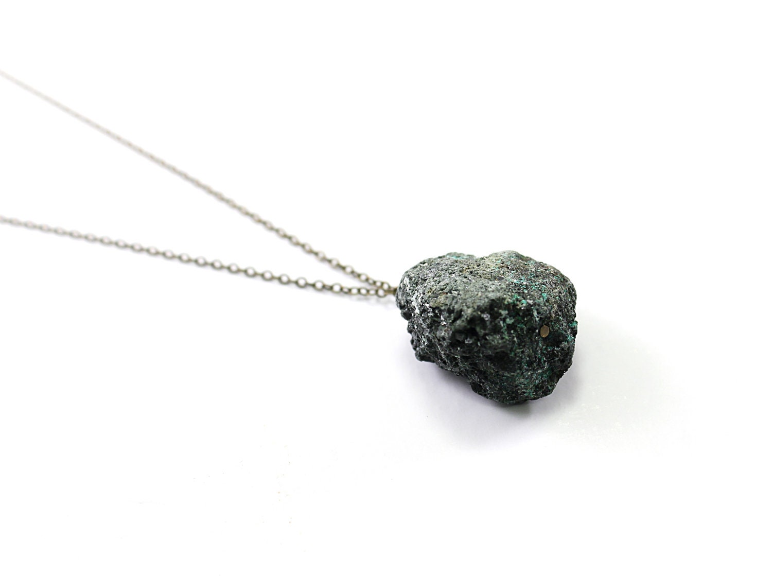 Necklace for men: malachite stone primitive raw rough green pendant tribal hippie mens jewelry guys boyfriend