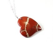 Heart necklace: silver stone red Valentines necklace love necklace jewelry gift for girlfriend wife sterling natural river jasper