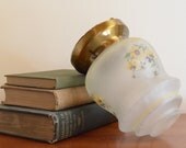 Vintage Ceiling Lamp - Light Fixture w. Yellow Daisy or Sunflower Pattern Applique, Brass Accent, Flush Mount - Thomas Industries
