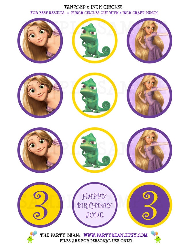 Digital Toppers Stickers  Cupcake cupcake stickers Birthday Rapunzel Tangled   vintage     Tags: