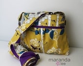 Stella Diaper Bag Set Medium with Changing Pad - Finnelopy Curry Yellow and Purple- Elastic Pockets Stroller Attachment