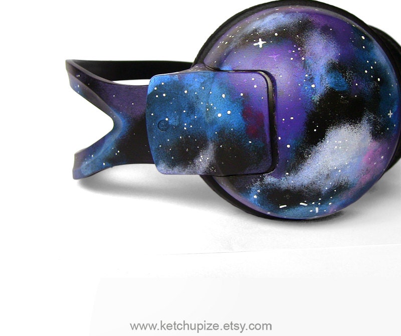 Space Galaxy Nebula Cosmic large headphones earphones hand painted blue purple
