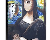 Abstract Giclee art Print on Stretched Canvas 8x10  Mona Lisa Van Gogh Salvador Dali clock starry night Leonardo da Vinci
