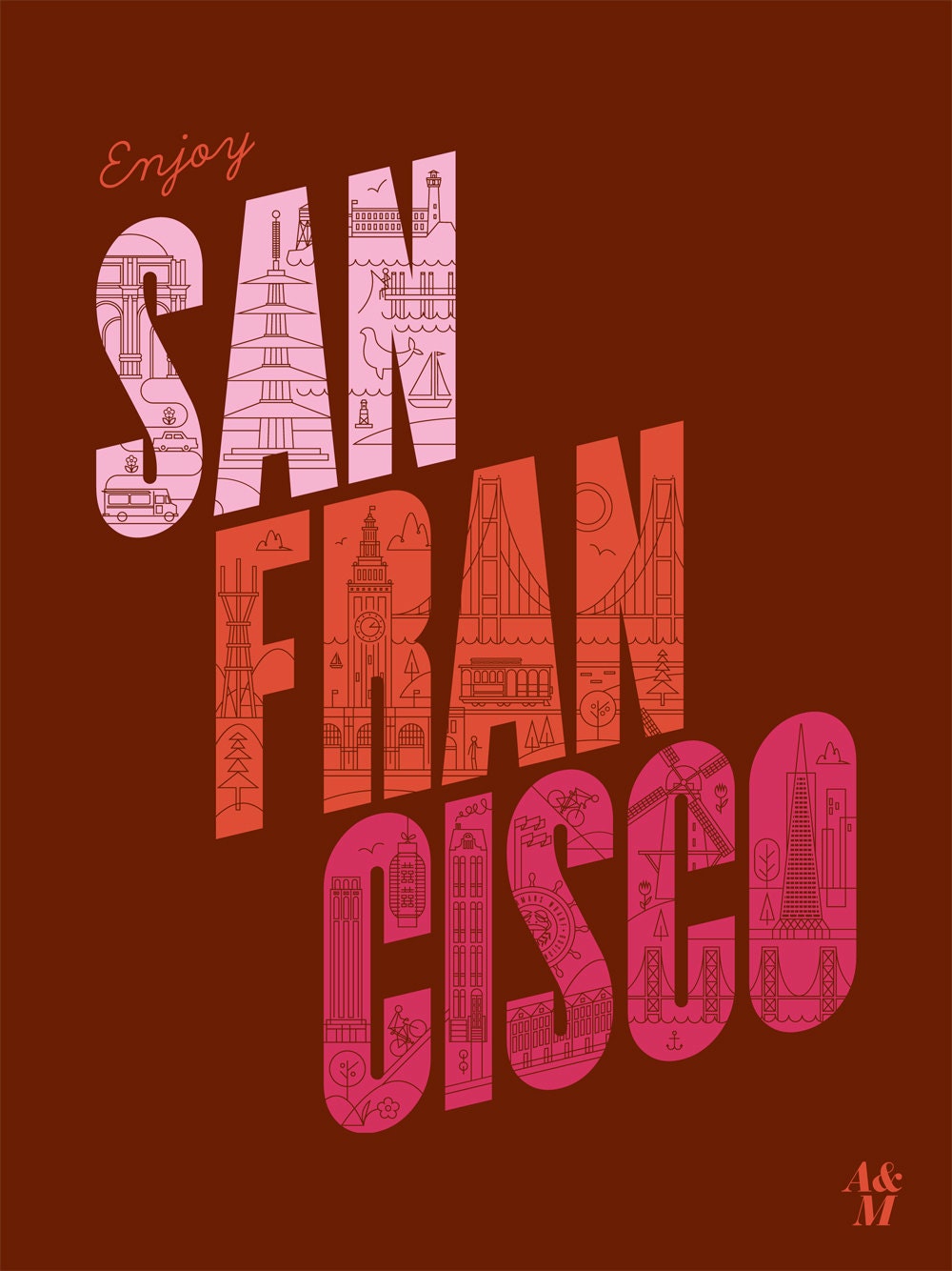 Enjoy San Francisco Poster - 18 x 24 (Red)