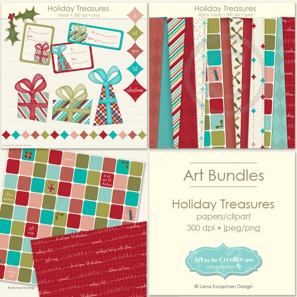 Holiday Scrapbook Kit, Christmas Digital Scrapbooking Papers & Clipart Kit Il_170x135