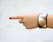 Rhombus Geometry Cuff, French Roast Cream Beige Autumn Pantone Colors Bangle, Bracelet ohtteam
