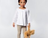 Girls White Cotton Blouse - Long Sleeved With Pleated Front