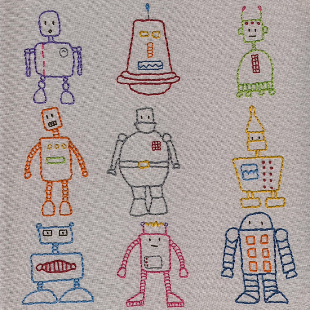 Robots embroidery pattern PDF