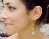 Kachin Earrings (Teardrop Dangles in Metallic Tan with Mint Bead, by Nang)