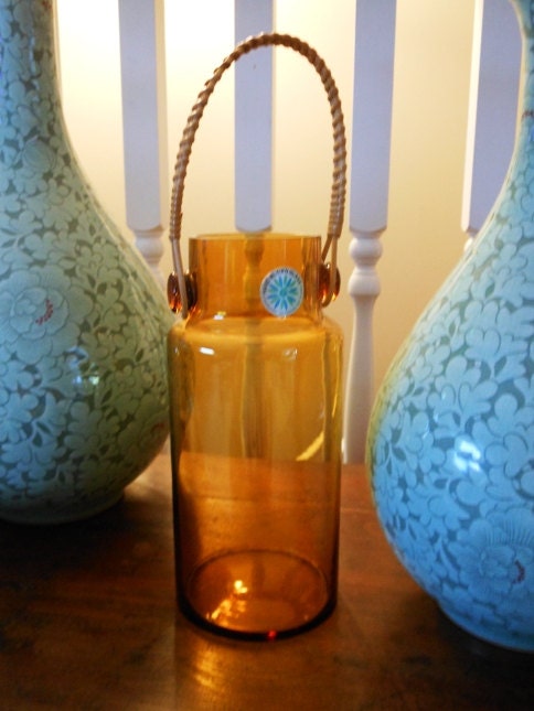 Vintage Hand Blown Amber Glass Jar/Vase by Takahashi San Francisco Japan Mid-Century Design