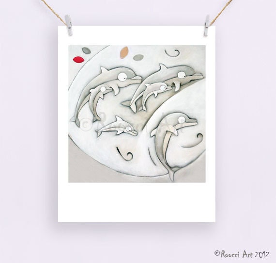 Dolphin Darlings - Australian Animal 8x10" / A4 Fine Art Print. Beautiful animals for nursery decor and children's rooms.