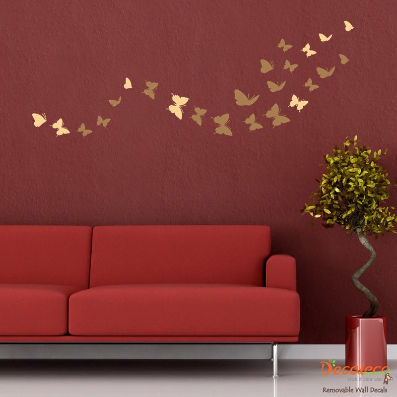 FREE Shipping - Flock of 24 Butterflies Wall Decals (Choose 2 Colors) - Removable Butterfly Wall Decal - Stickers for Large Wall (SKU094)