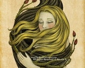 Surreal Fantasy Illustration, Print of Original Painting - An Embrace by Amalia K