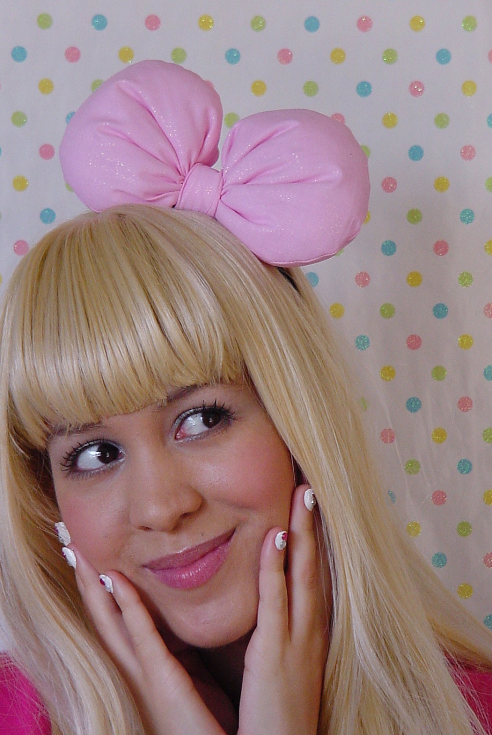 Huge Bow Headband Bow - Glitter Pink Bow Pink Hair Bow Headband Pretty In pink glitter Bow Pinkalicious Birthday Lolita Women Teens Girls
