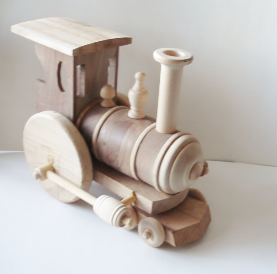Children's - Toy - Train Engine - Natural Wood -  Woodworking - Waldorf- Pretend Play-