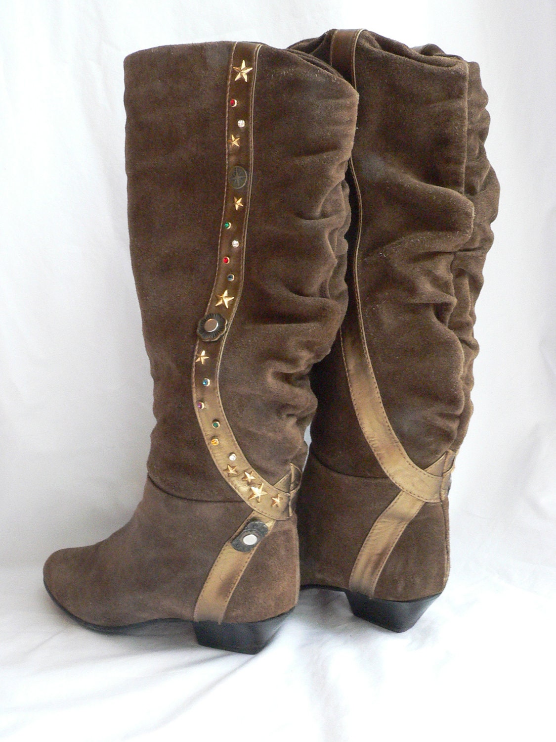 OLIVE Green SUEDE BEDAZZLED Boots 8 - 8.5