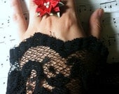 Holiday Red Poinsettia with Green Leaves Ring - Perfect and Unique Gift