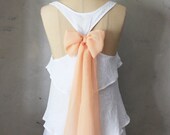 BELOVED AURA - Romantic white flowy tier blouse // pastel blush peach // chiffon sash bow // tunic // tank top // racerback