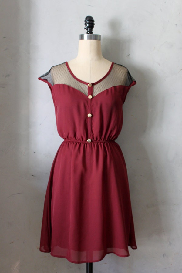 PETIT DEJEUNER in PORT - Vintage Inspired dark red chiffon dress // day // burgundy // party // bridesmaid dress // valentines